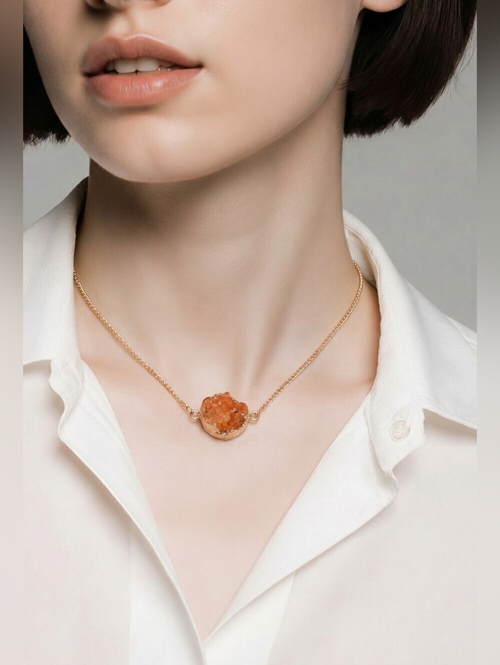 NWT Nadine West Gold Choker Necklace with Rough Tangerine Quartz ~16"